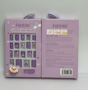 Febble - Cute Purple Cartoon Kids Nails